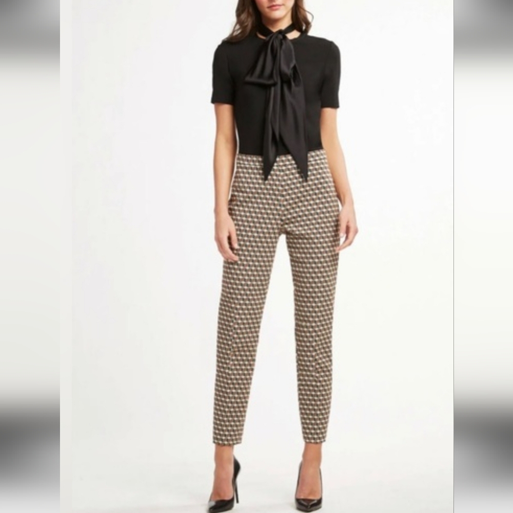 Elie Tahari Black and Tan Houndstooth Trousers